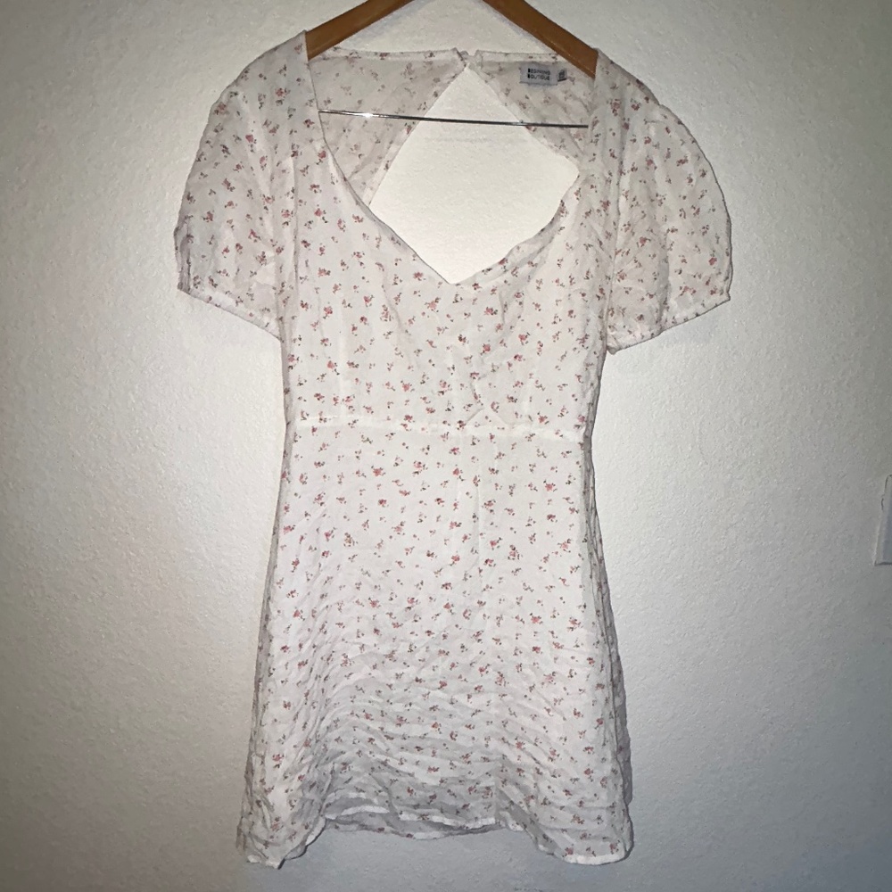 White floral mini dress from beginning boutique